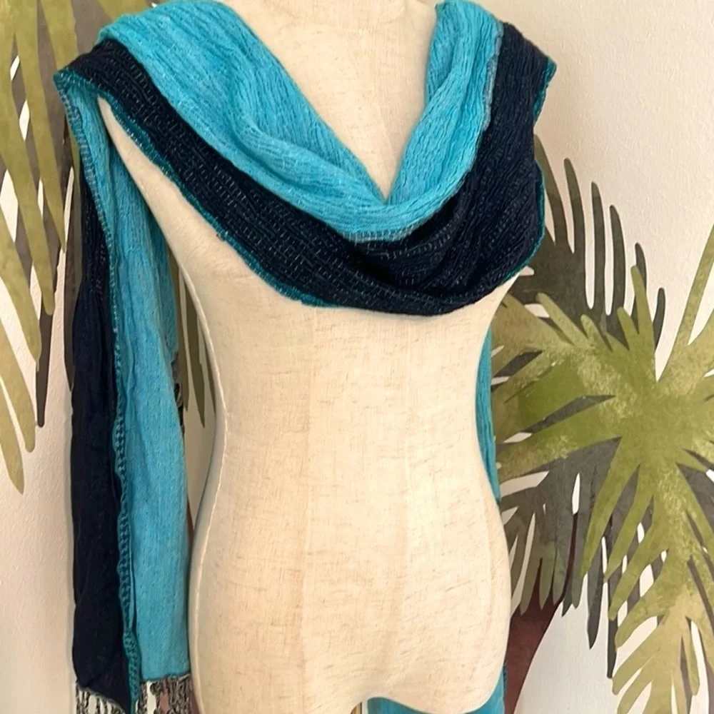 Gorgeous Embroidered Soft Rayon Scarf, Incredible Colors, Stretch, EUC, OS